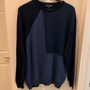 Marcello Men's Navy and Blue Colorblock merino wool Crewneck Sweater size XL